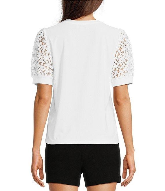 CeCe Lace Puff Short Sleeve Crew Neck Blouse Product Image