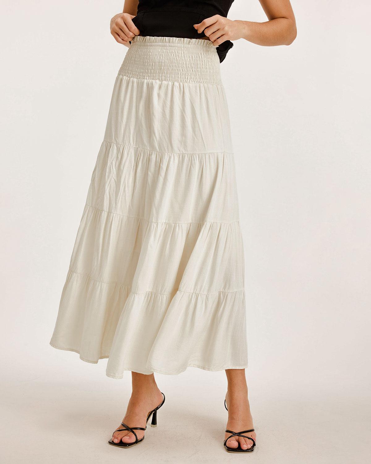 Apricot Shirred Ruffle Tiered Skirt Product Image