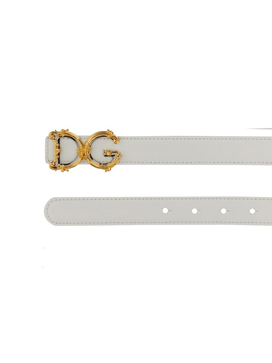 DOLCE & GABBANA Baroque Dg Logo Buckle Belt In Calf Leather In White Product Image