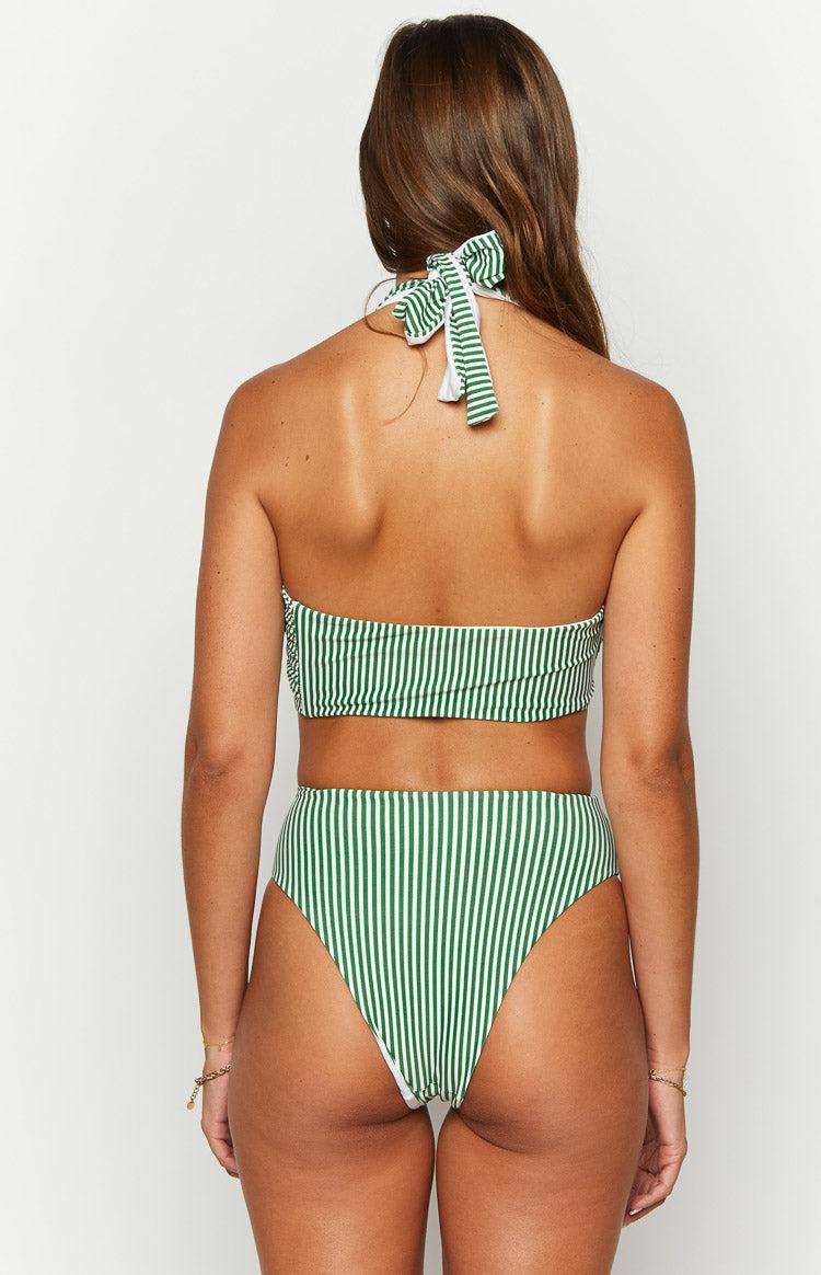 9.0 Swim Miss America Green Striped Halter Bikini Top Product Image