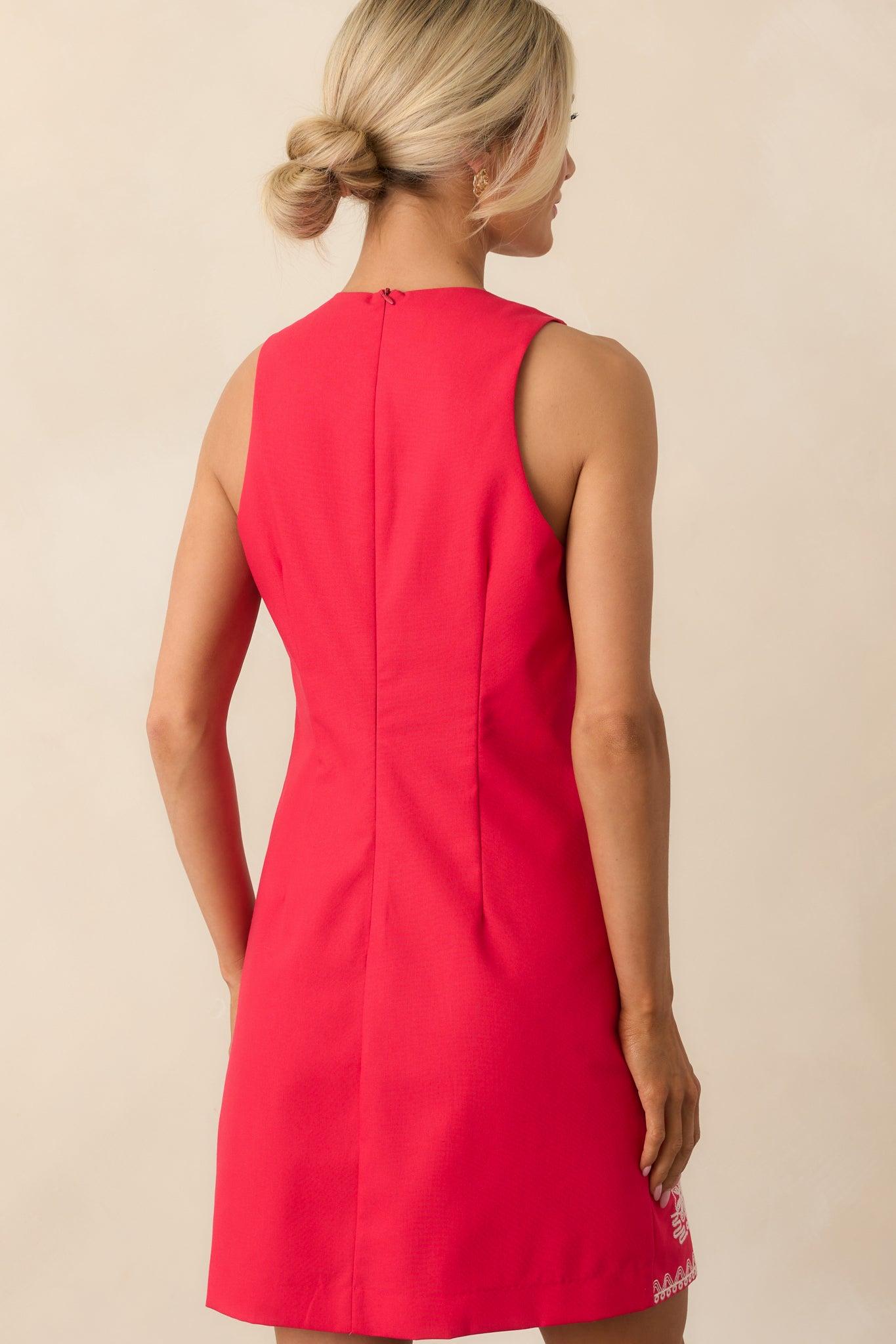 Where Memories Begin Red Floral Embroidered Cotton Mini Dress Product Image