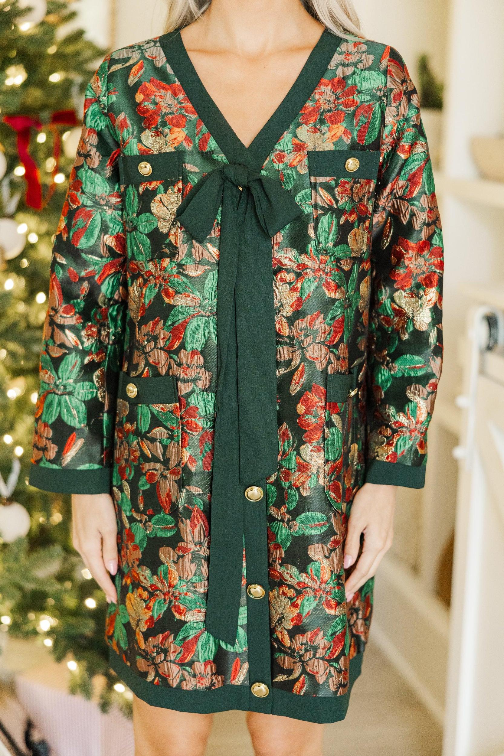 League Of Your Own Emerald Floral Brocade Shift Dress Female Product Image