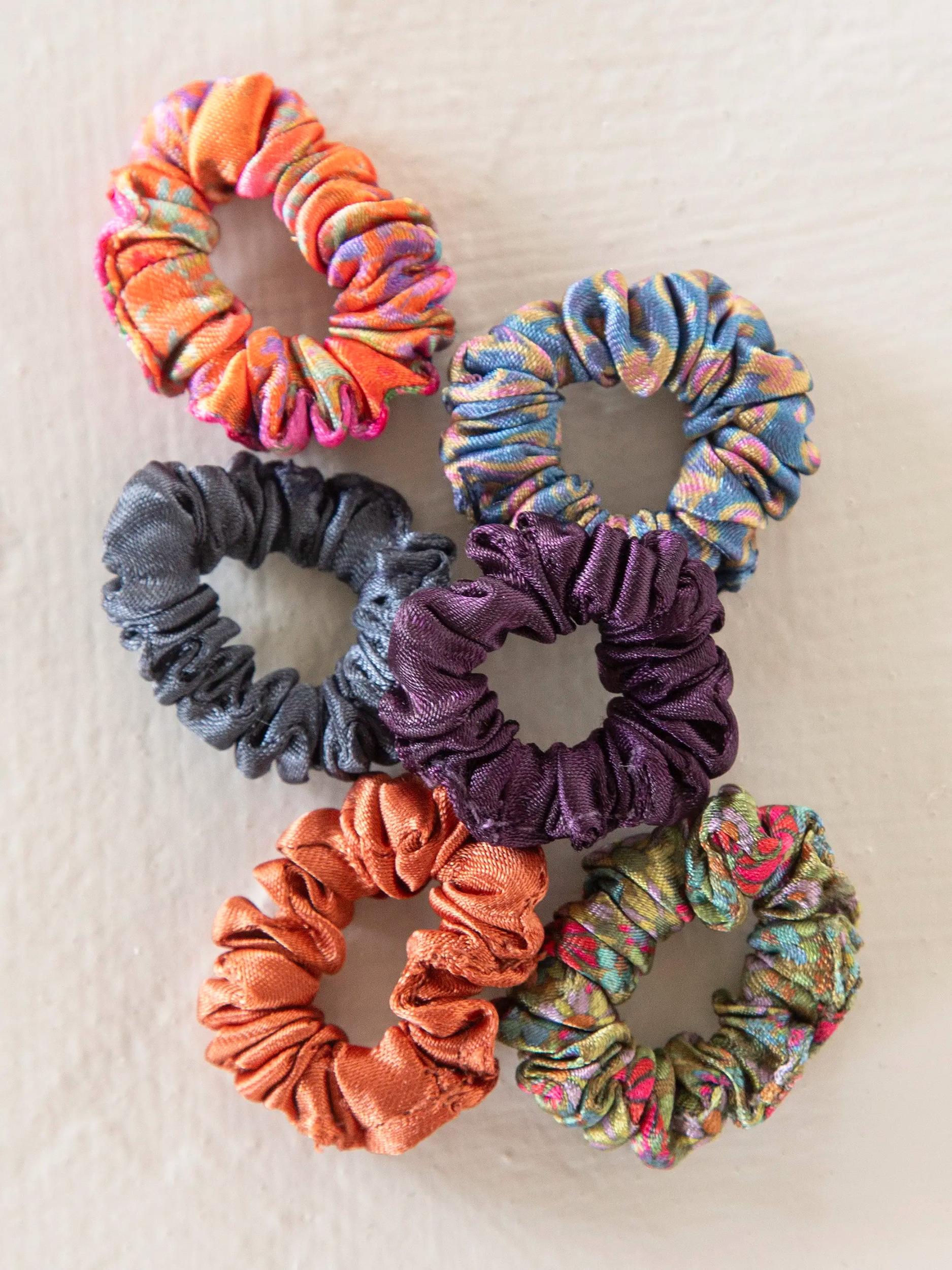 Mini Satin Scrunchies, Set of 6 - Black Product Image