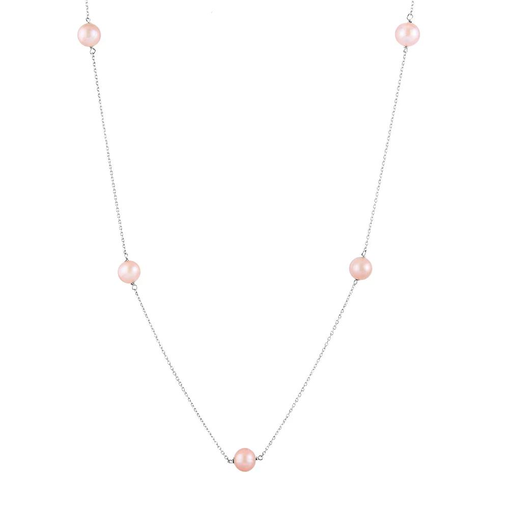 Sterling Silver Freshwater Cultured Pearl Station Necklace, Women's, Size: 18", Pink Product Image