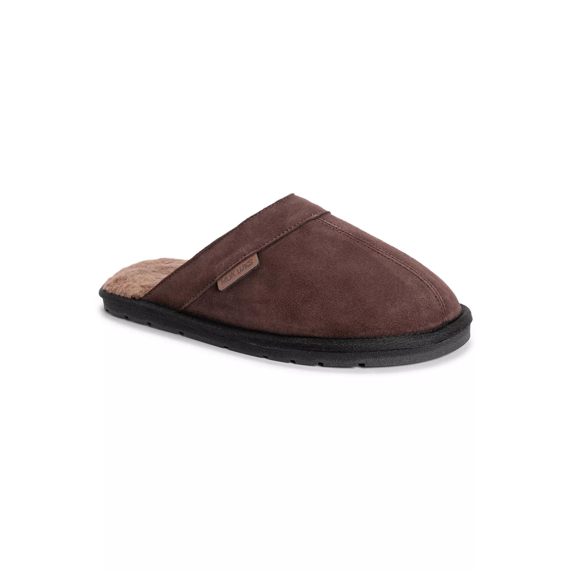 MUK LUKS Abbott Mens Leather Scuff Slippers Brown Product Image