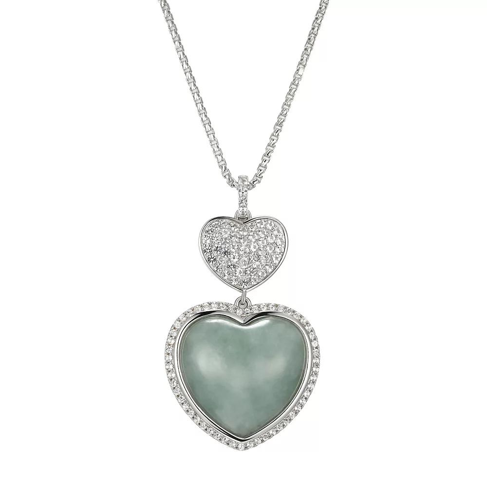 Dynasty Jade Sterling Silver Jade & White Topaz Double Heart Necklace, Women's, Size: 18-20" ADJ Product Image