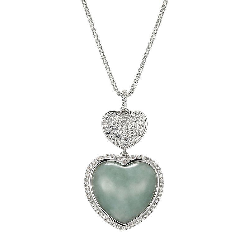 Dynasty Jade Sterling Silver Jade & White Topaz Double Heart Necklace, Women's, Size: 18-20" ADJ Product Image