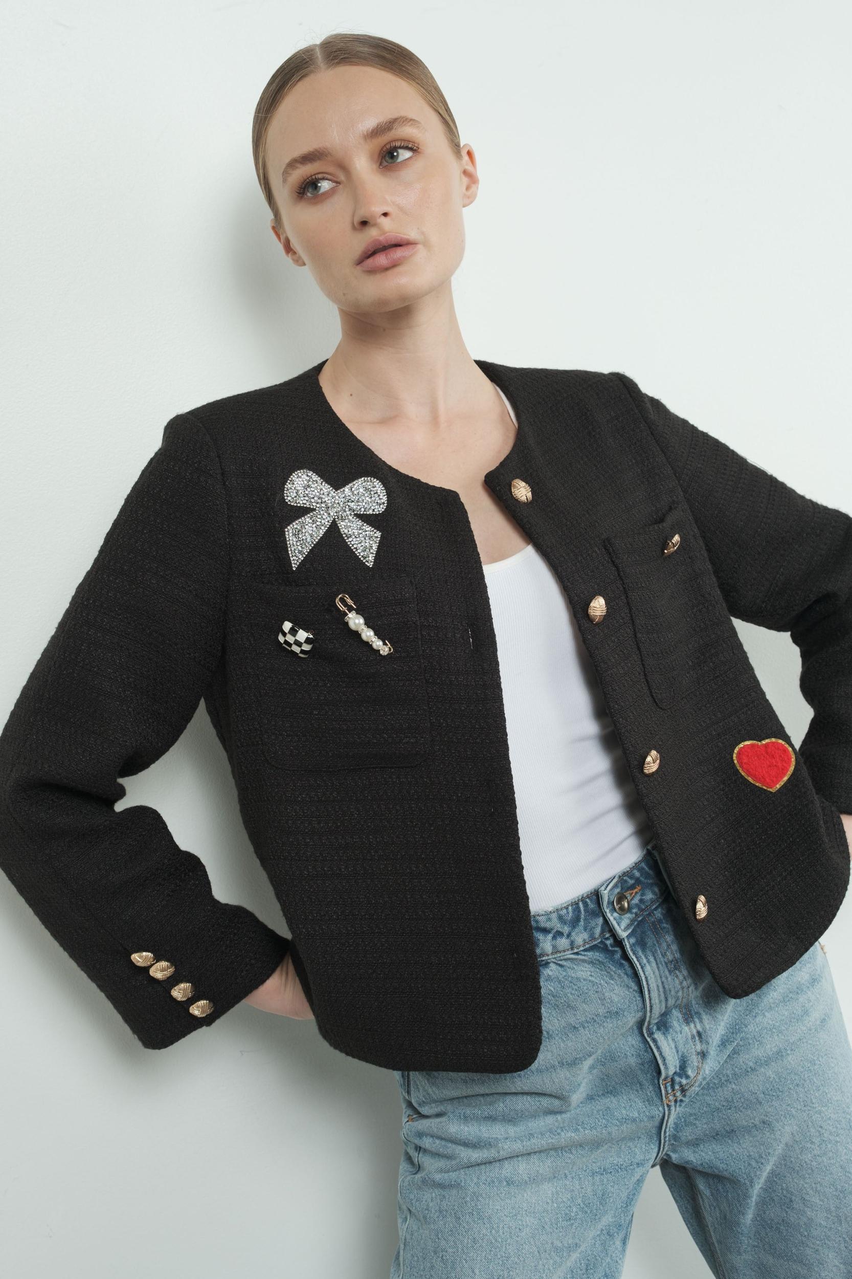 Cute Patch Tweed Jacket Product Image