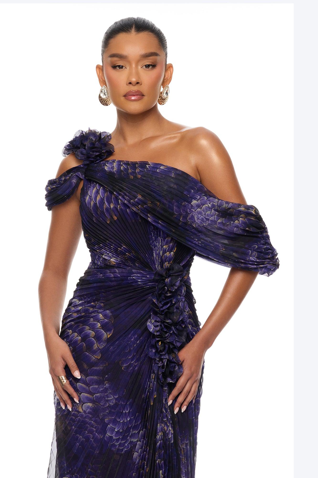 Odette Pleated Chiffon Gown - Purple/combo Female Product Image