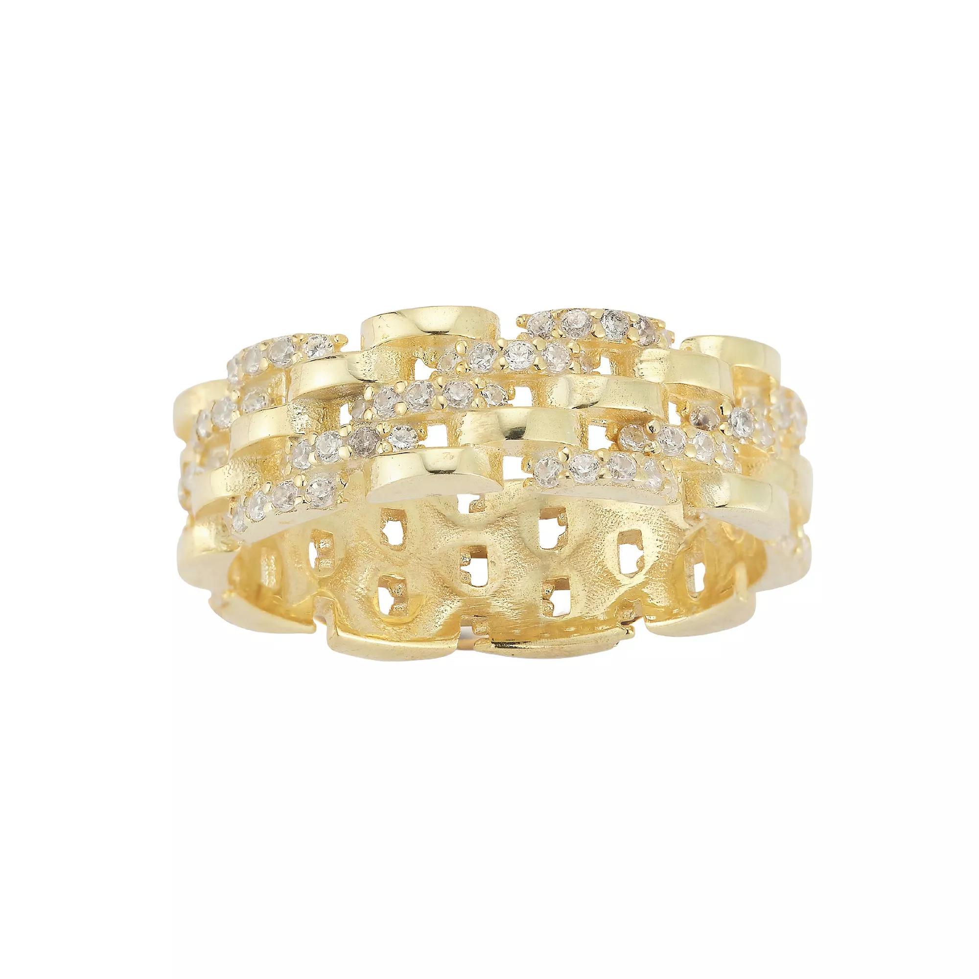 Sunkissed Sterling Cubic Zirconia Chain Link Ring, Women's, Size: 6, Yellow Gold Tone Product Image