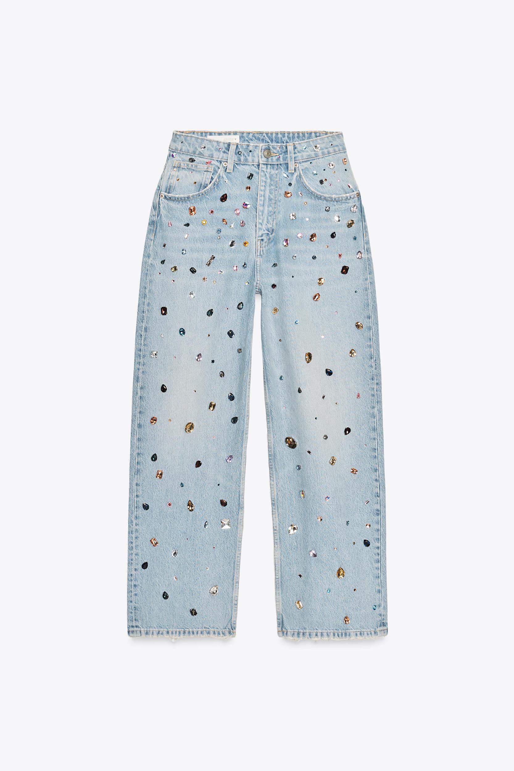 RELAXED OVERSIZE HIGH WAIST JEANS WITH JEWELS Product Image