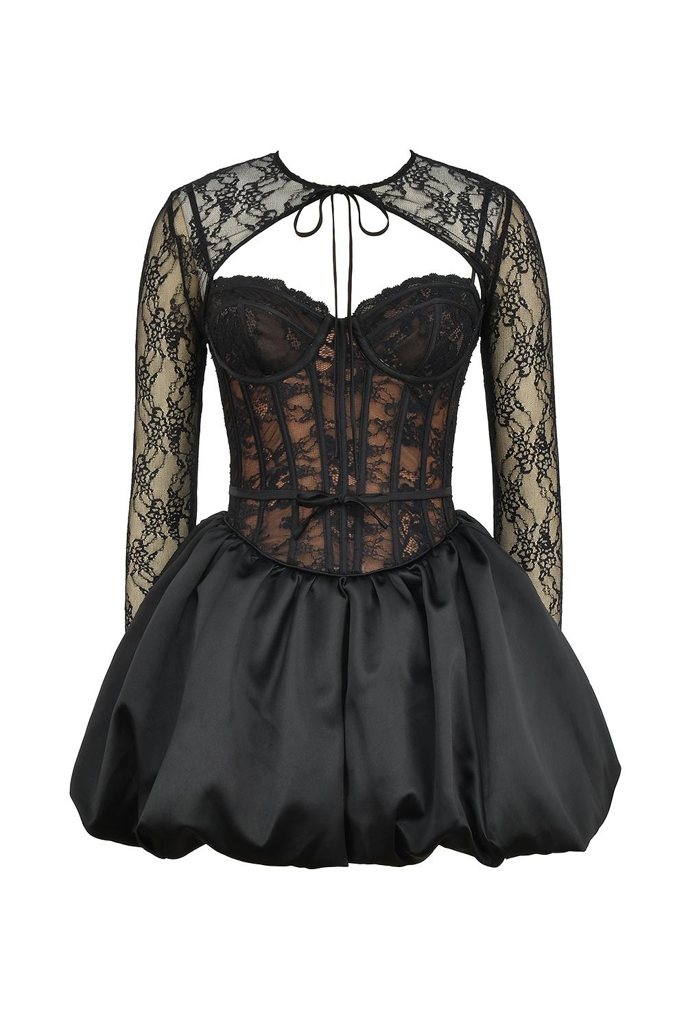 Beauty  black lace puffball mini dress - sale Product Image