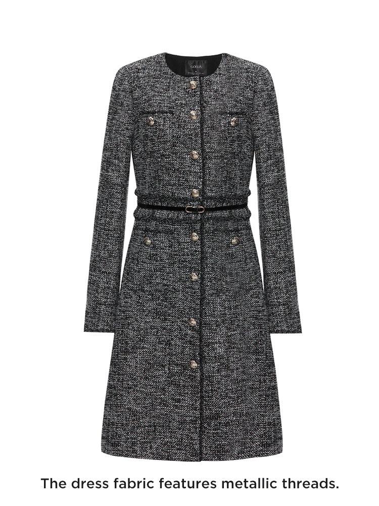 Round Neck Tweed Dress With Belt Product Image