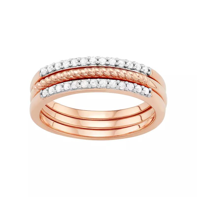 Jewelexcess Sterling Silver 1/4 Carat T.W. Diamond Textured Stack Ring Set, Women's, Size: 6, Gold Tone Product Image