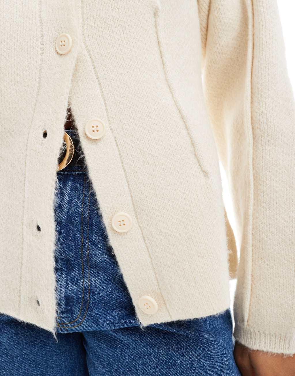 ASOS DESIGN sculpted crew neck cardigan in cream Product Image