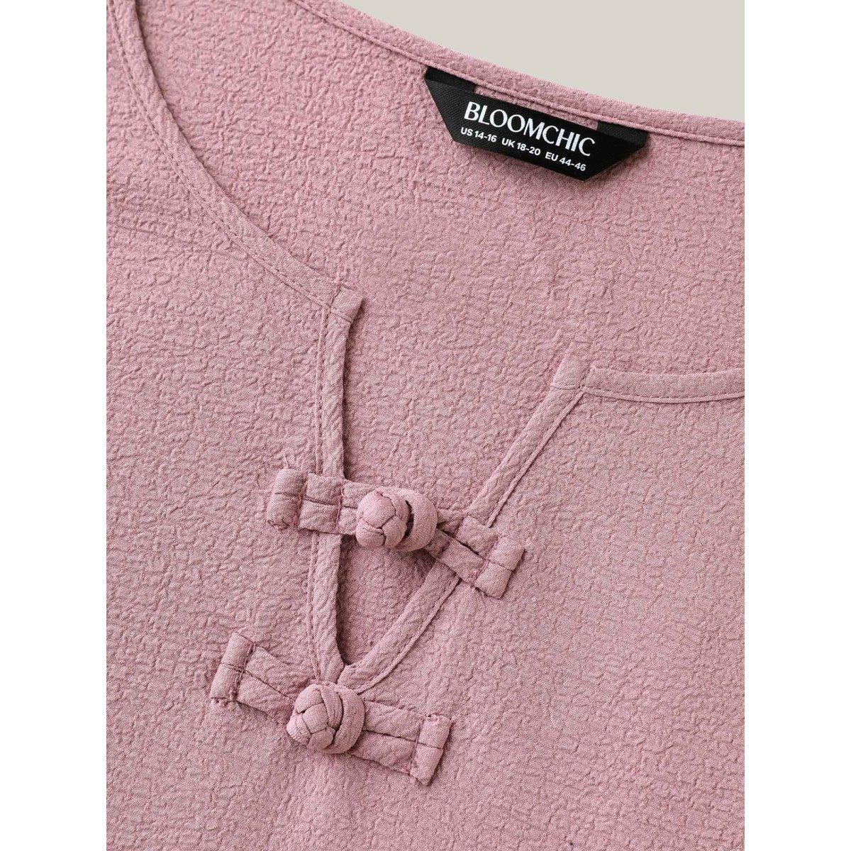 Plus Size Textured Split Neck Button Plain Midi Dress Heather Women Notched collar Short sleeve Curvy BloomChic 26/4X Product Image