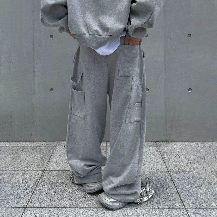 RT No. 11079 GRAY BUTTON-UP HOODIE & WIDE SWEATPANTS Product Image