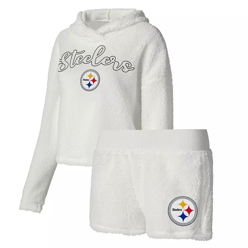 Women's Concepts Sport  White Pittsburgh Steelers Fluffy Pullover Sweatshirt & Shorts Sleep Set, Size: 2XL Product Image