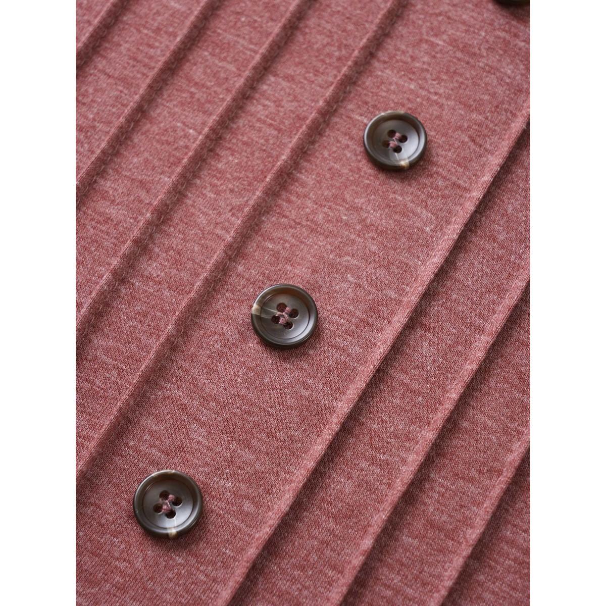 Plus Size Solid Pleated Front Button Detail V Neck T-shirt Russet Women Casual Button Plain Everyday T-shirts BloomChic 14-16/1X Product Image