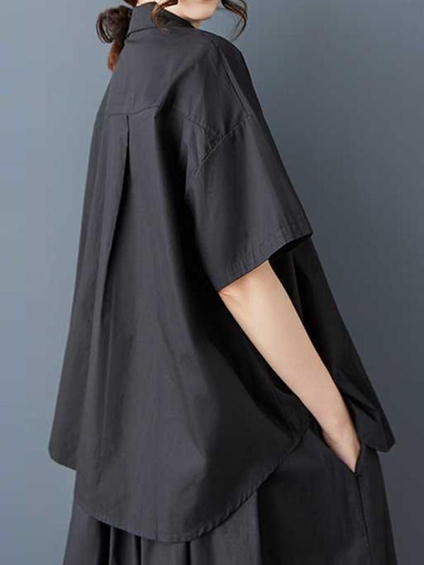 Loose Short Sleeves Buttoned Flower Print Lapel Blouses&Shirts Tops Product Image