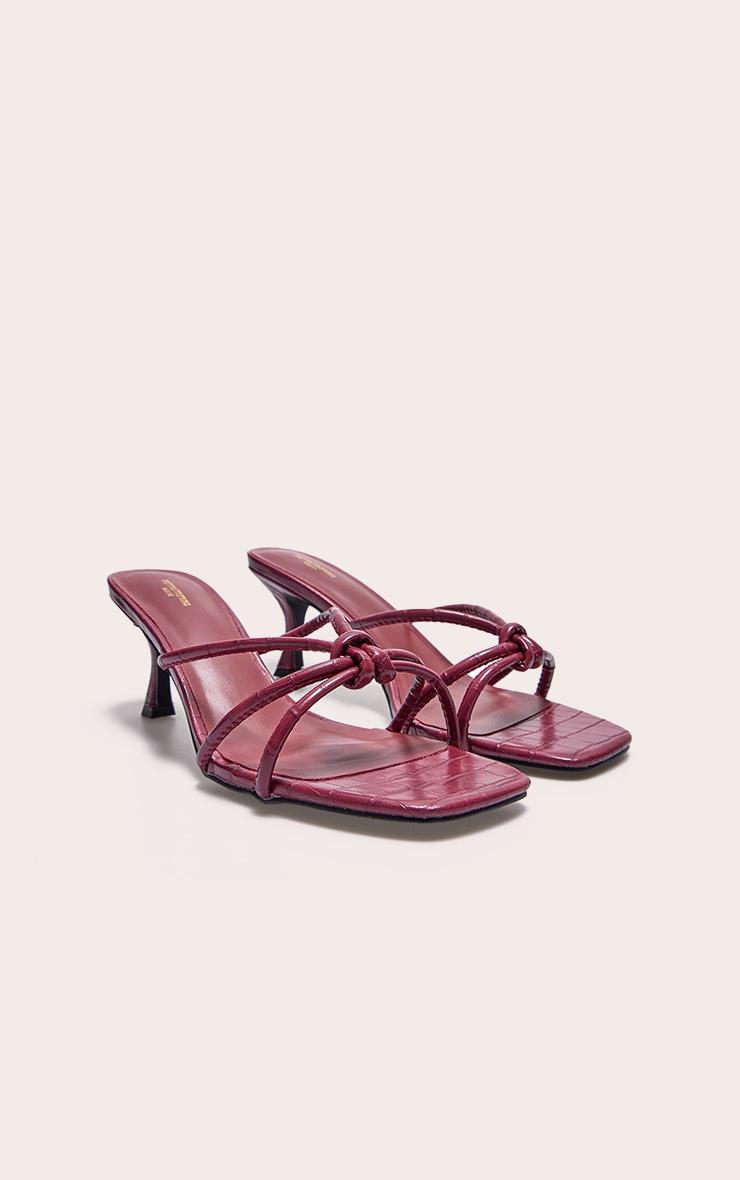 Burgundy Wide Fit Croc Pu Square Toe Knotted Heeled Mules Product Image