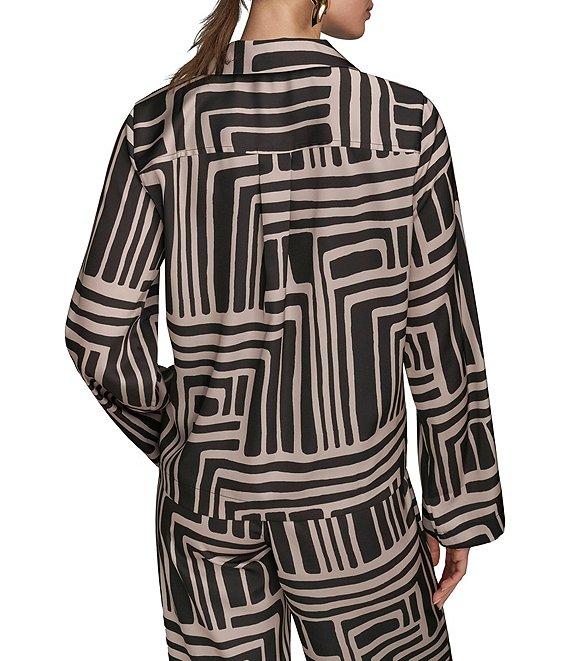 Donna Karan Coordinating Printed Satin Back Crape Notch Collar Long Sleeve Button Front Shirt Product Image