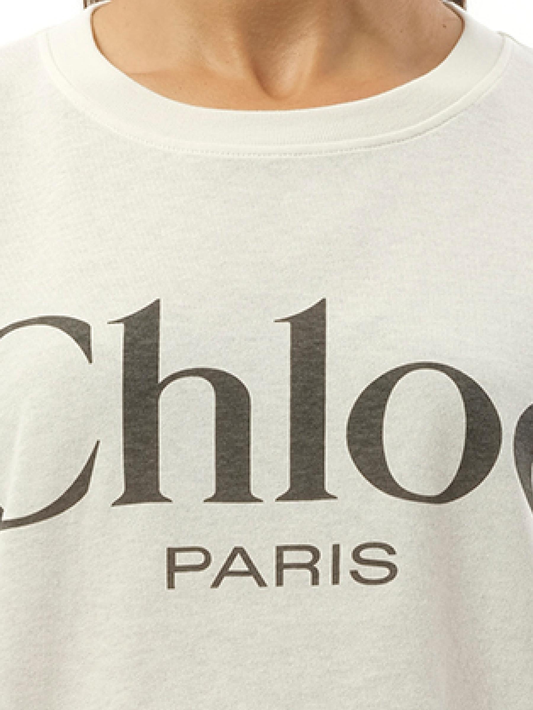 CHLOÉ White Crewneck T-shirt With Logo Print On The Front In Cotton Woman Product Image