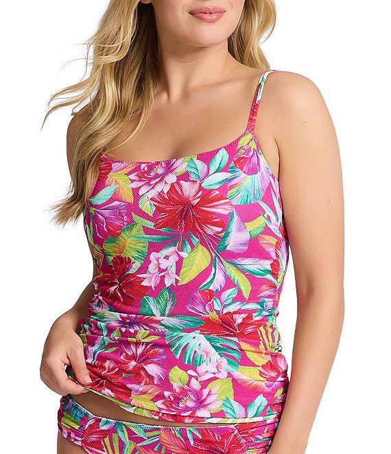 Tommy Bahama Island Cays Fiesta Floral Print Textured Side Shirred Reversible Hipster Swim Bottom Product Image