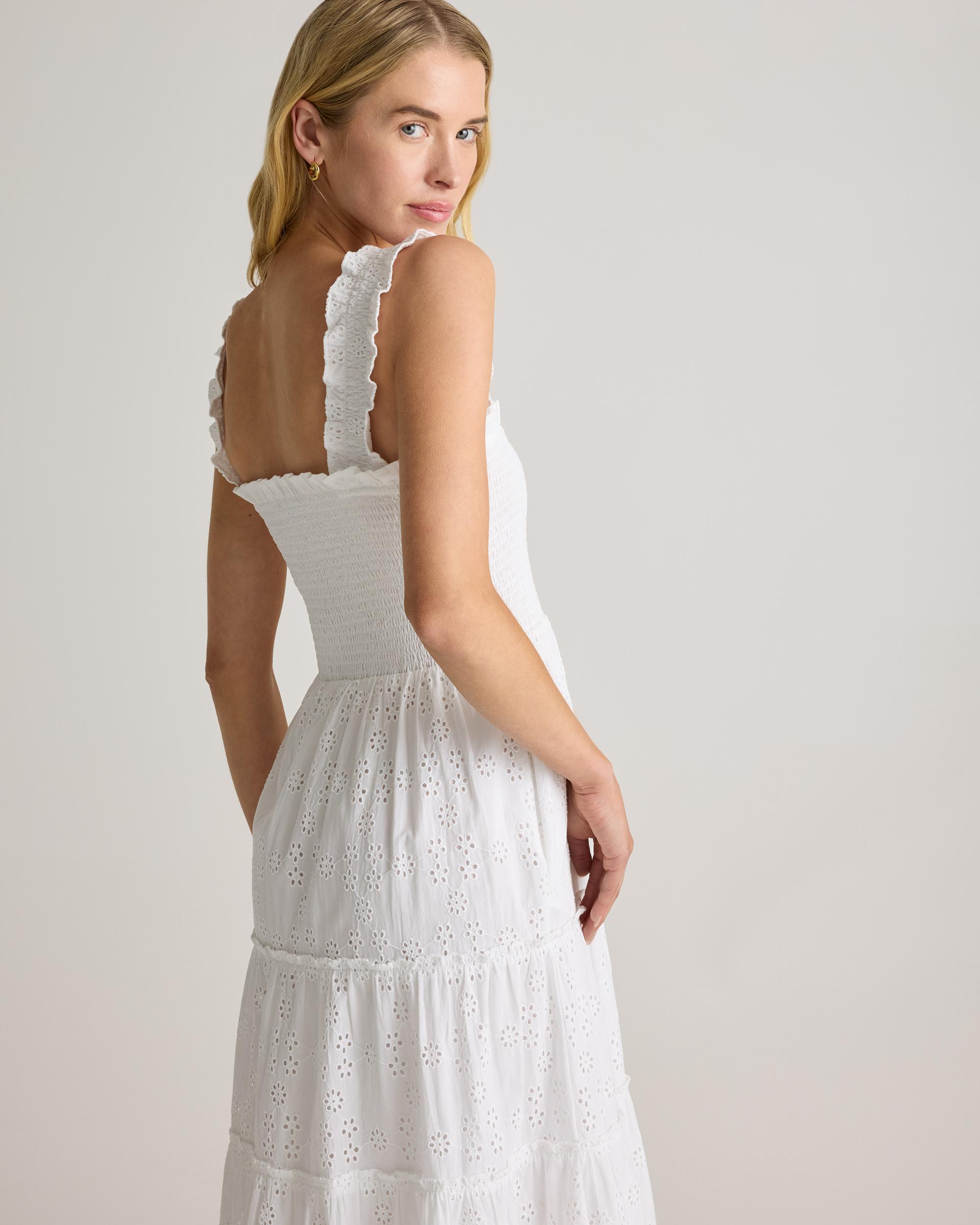 Quince | Women's Eyelet Smocked Midi Dress Organic Cotton Product Image