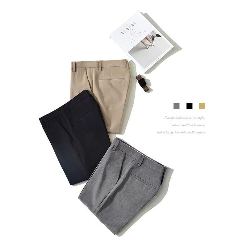 Mid Rise Plain Cropped Tapered Dress Pants Product Image