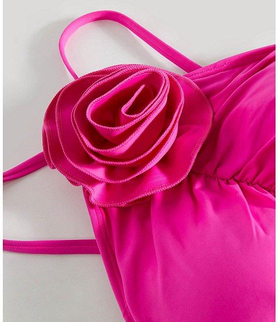 kate spade new york Solid High Neck Ruched Rosette One Piece Swimsuit Product Image