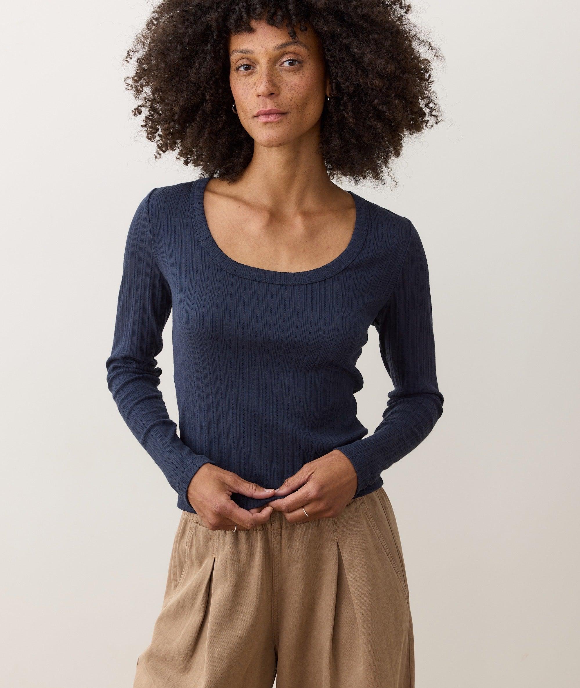 Lexi Rib Pointelle Longsleeve Scoop Tee Product Image