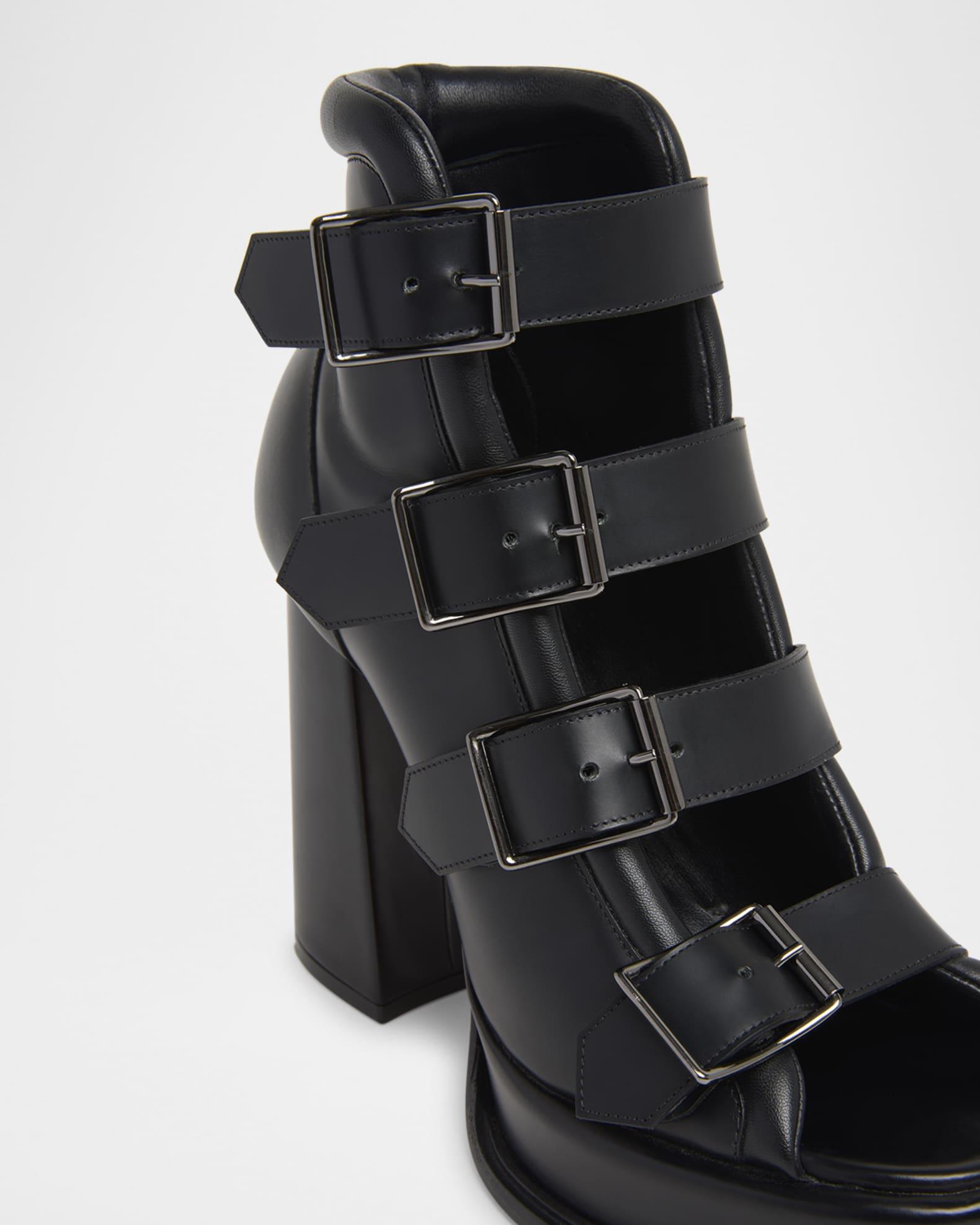 Buckle Leather Peep-Toe Sandals Product Image