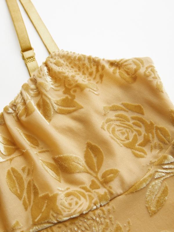 Velvet Floral Jacquard Bow Decor Cami Top Product Image