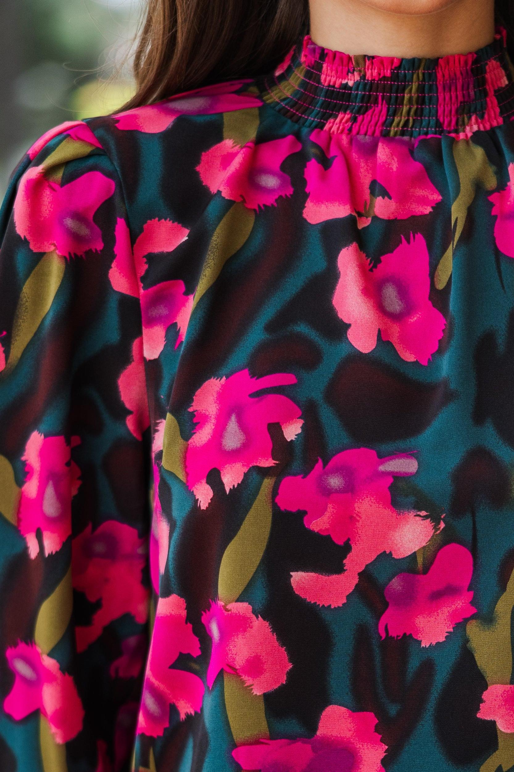 All I Need Teal Floral Blouse Female Product Image