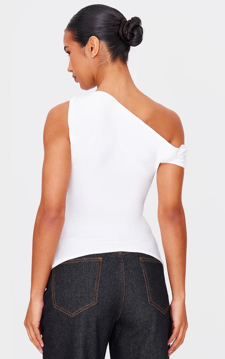 Cream Slinky Asymmetric Ruched Detail Long Top Product Image