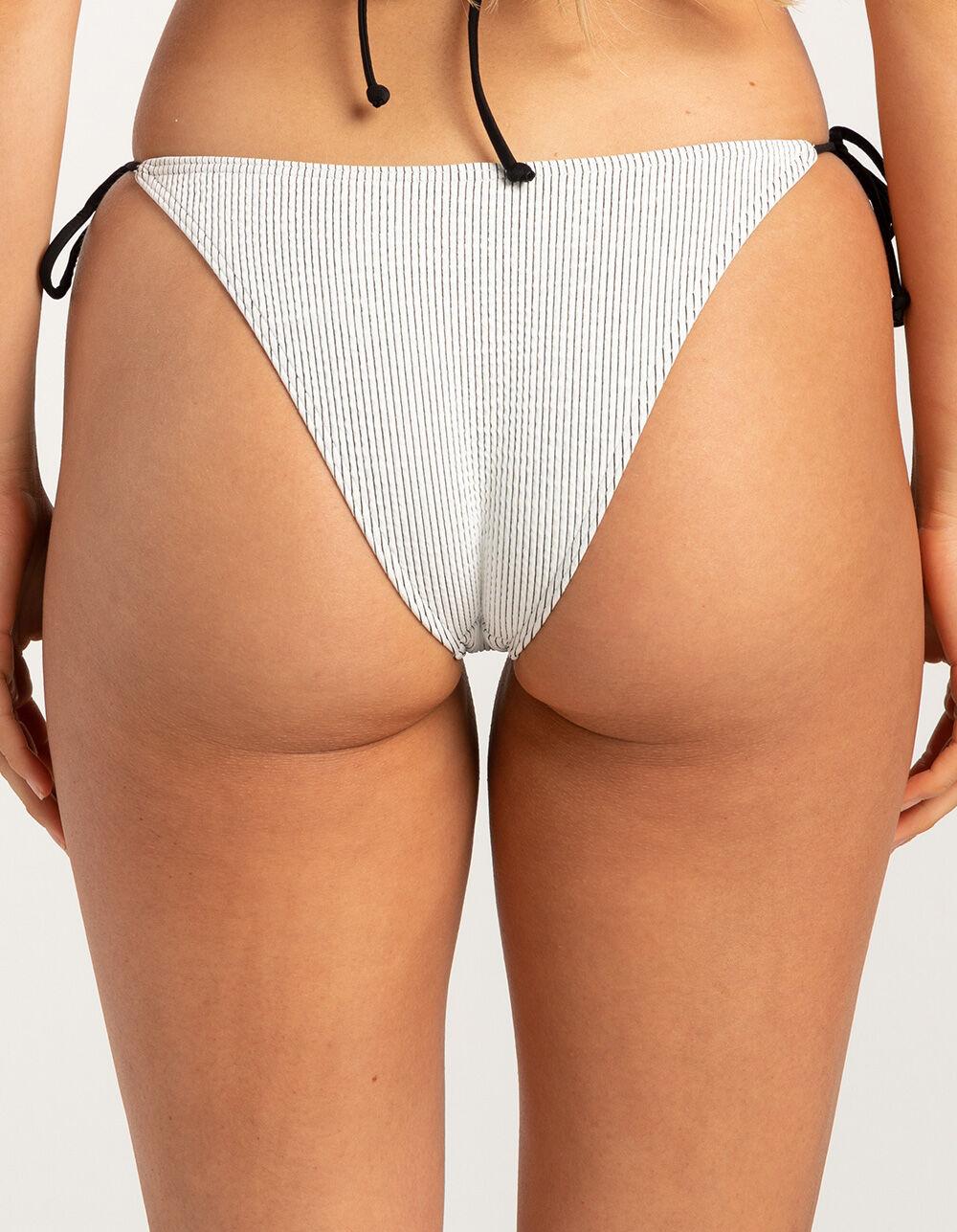 FULL TILT Skimpy Tie Side Bikini Bottoms - WHT/BLK Product Image