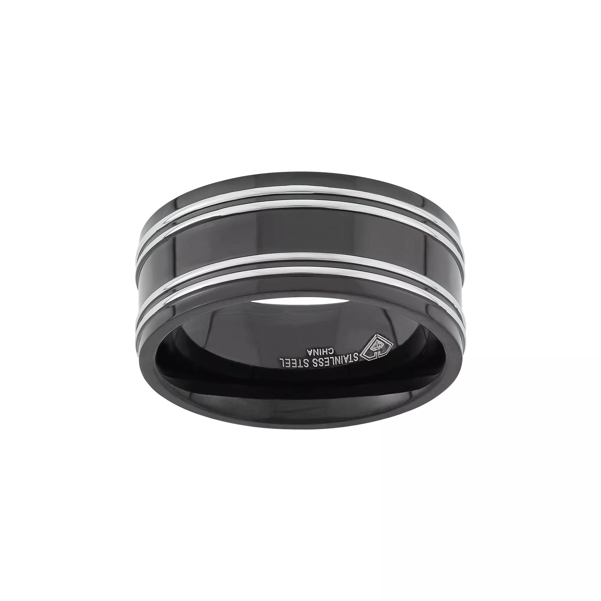 Two Tone Stainless Steel Striped Wedding Band - Men, Men's, Size: 8.50, Grey Product Image