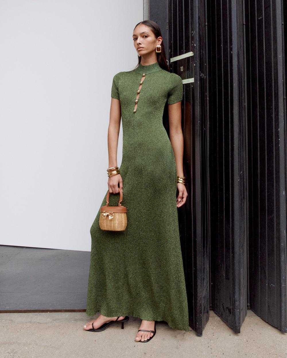 Khaki Lurex Knit Maxi Dress Product Image