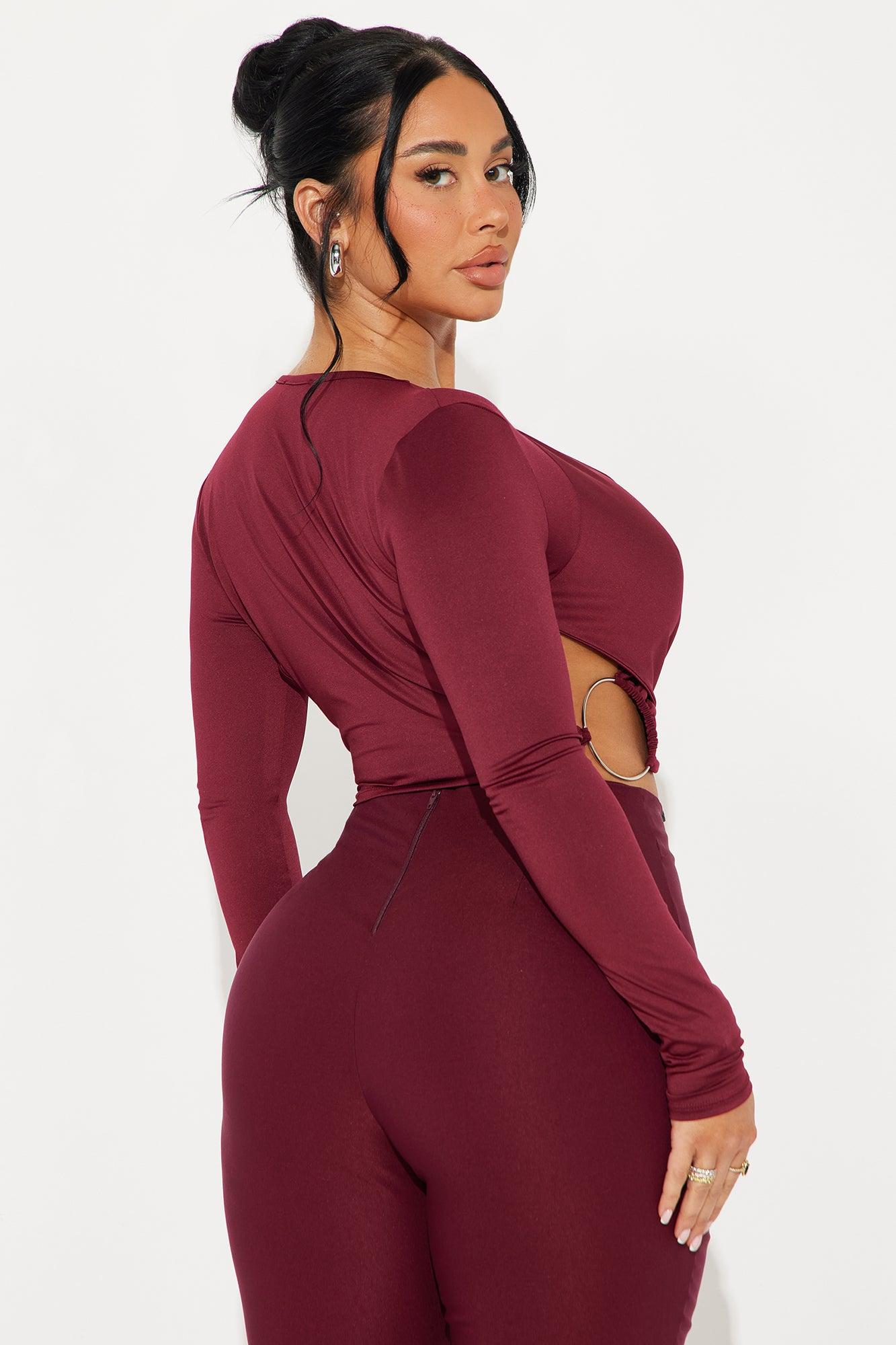 Saffron Long Sleeve Cut Out Top - Burgundy Product Image