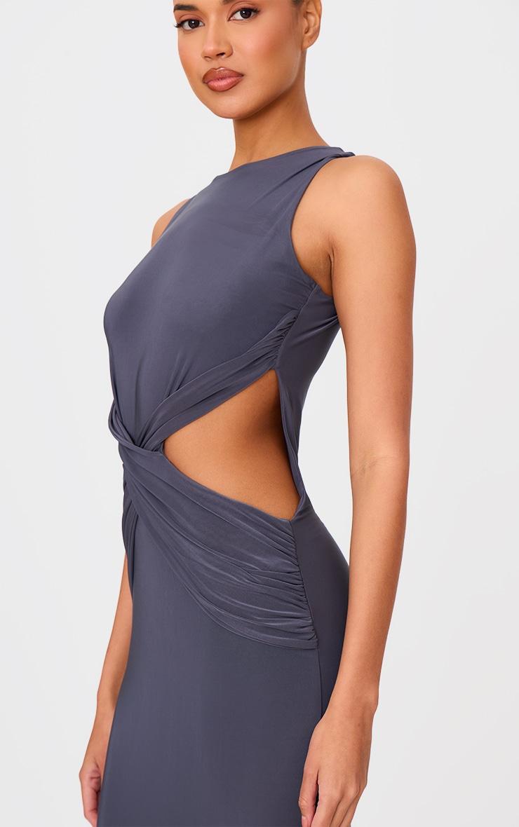 Charcoal Double Layer Slinky Twist Front Maxi Dress Product Image