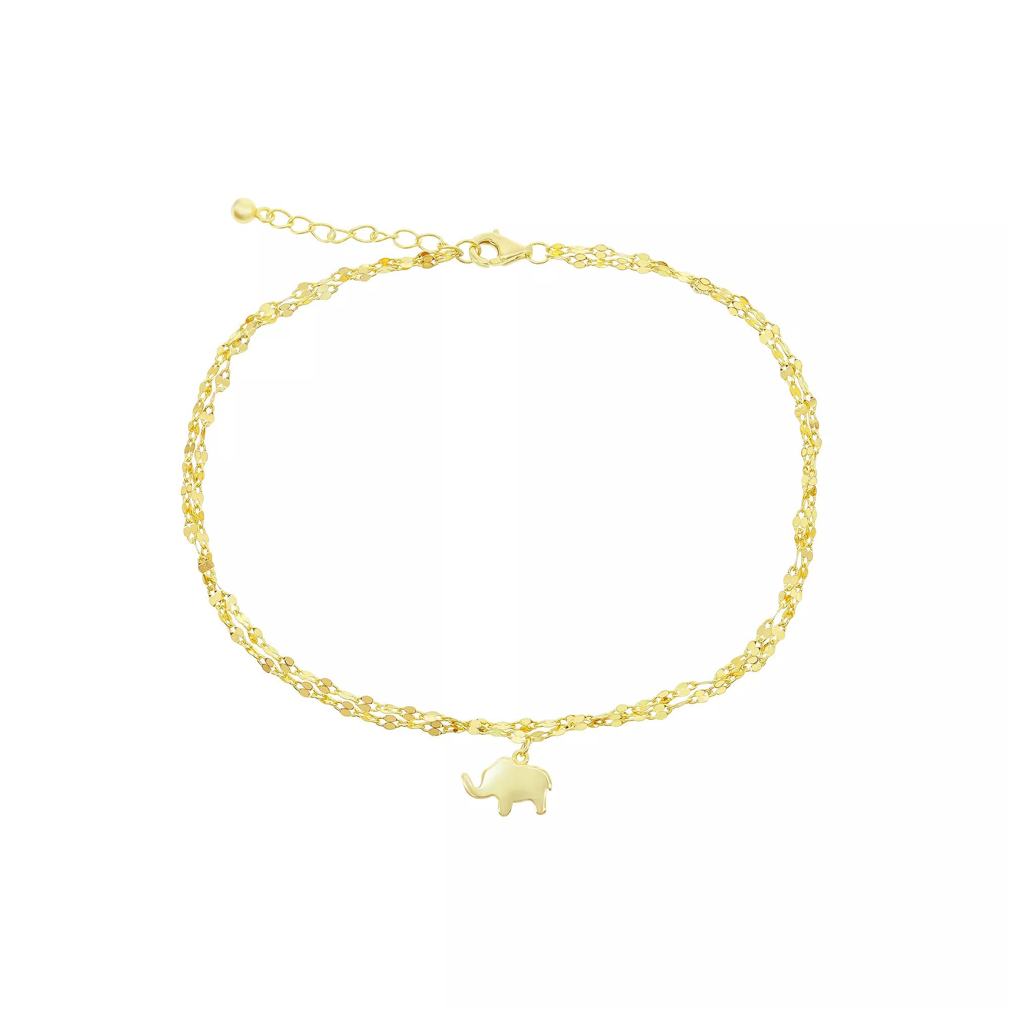 Mirror Chain Elephant Charm Anklet, Womens Sterling Product Image