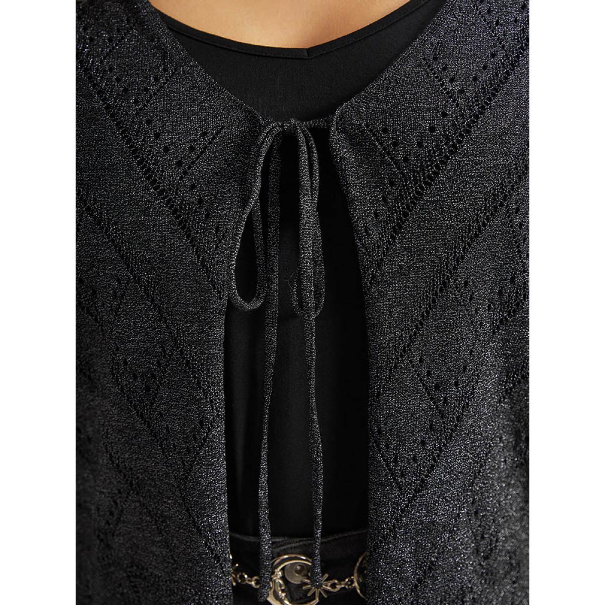 Plus Size Supersoft Essentials Halloween Plain Hollow Out Ties Open Front Cardigan Black Women Casual Loose Long Sleeve Everyday Cardigans BloomChic 22-24/3X Product Image