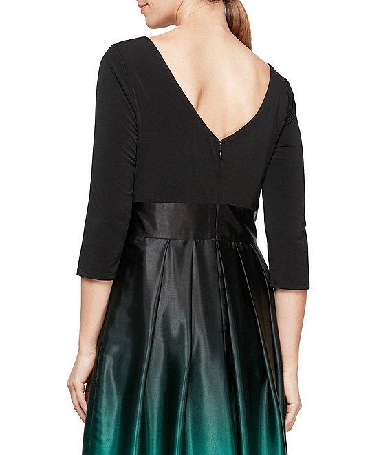 Ignite Evenings Ombre Satin Boat Neck 3/4 Sleeve Tie Waist Pocketed Ball Gown Product Image