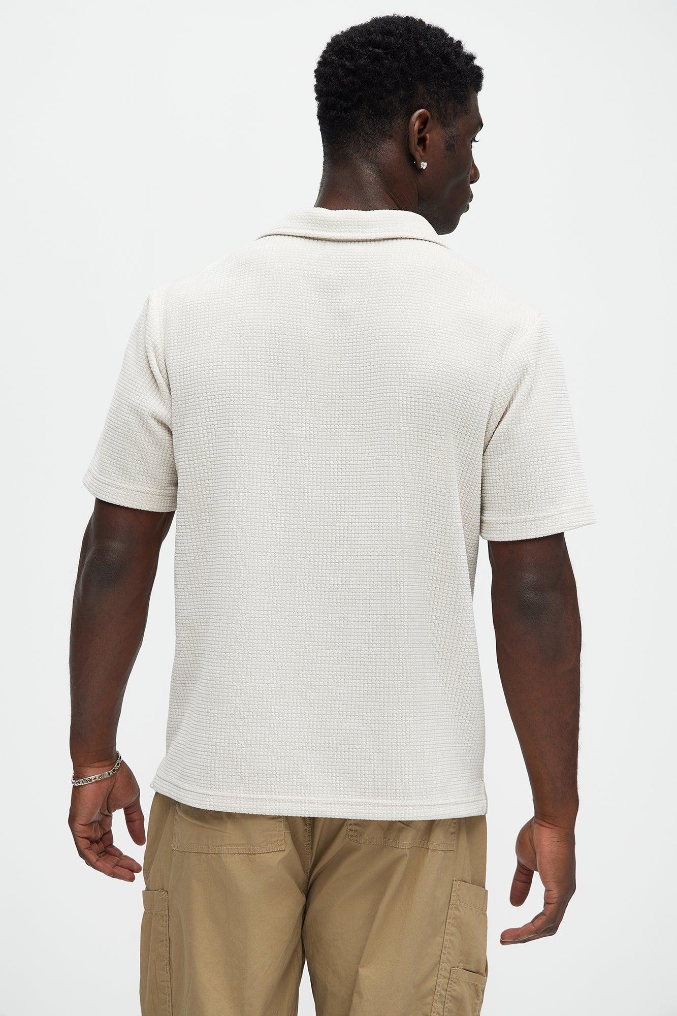 Greenville Waffle Knit Johnny Collar Short Sleeve Polo - Cream Product Image
