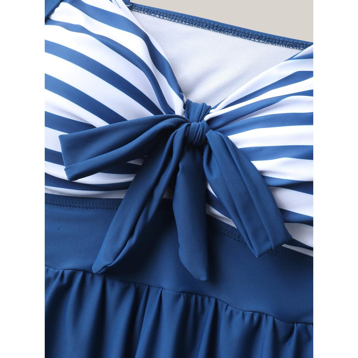 Plus Size Striped Spliced Knotted One-Piece Swimsuit Women's Swimwear Aegean Resort Tie knot Curve Bathing Suits High stretch One Pieces BloomChic 28/5X Product Image