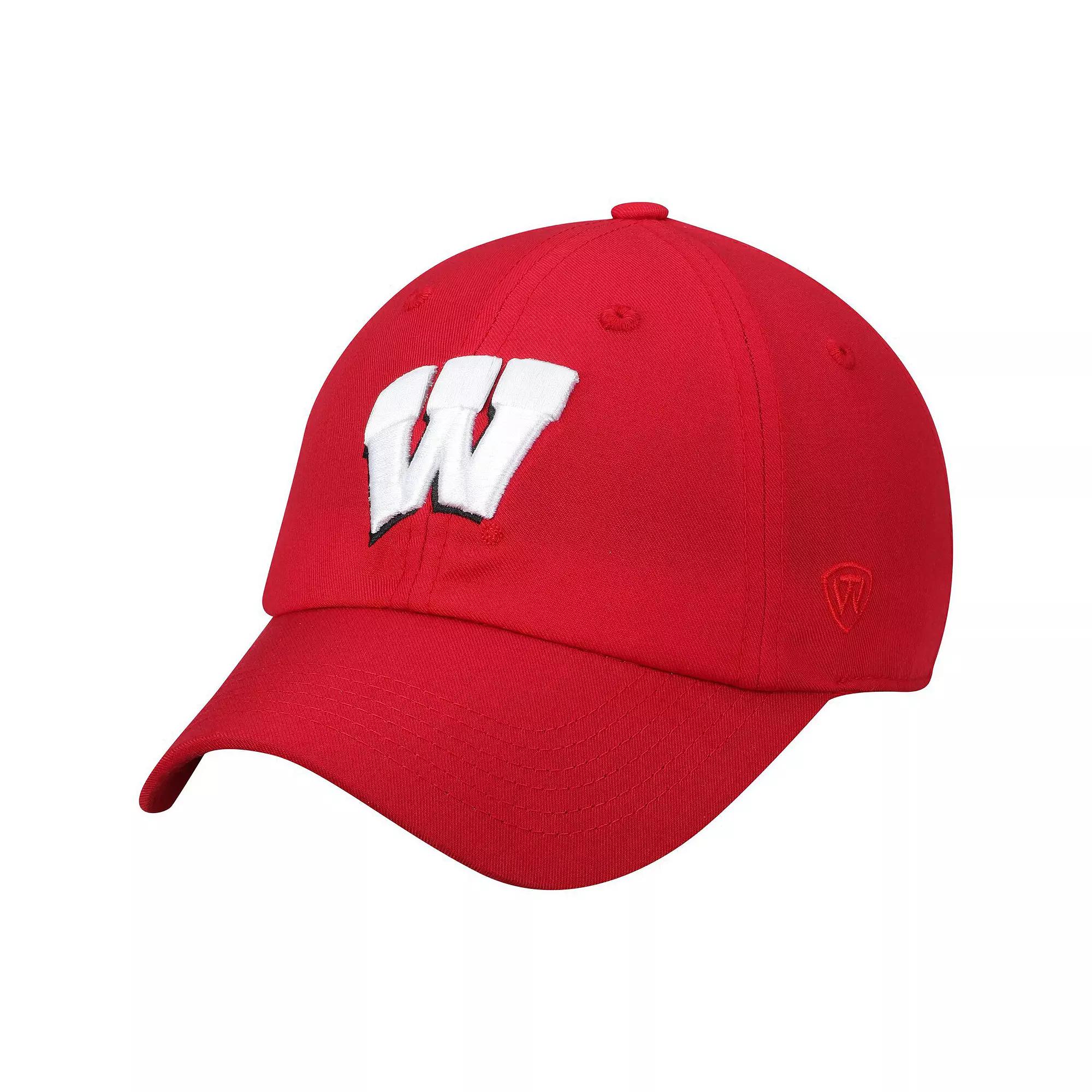Men's Top of the World Red Wisconsin Badgers Primary Logo Staple Adjustable Hat Product Image