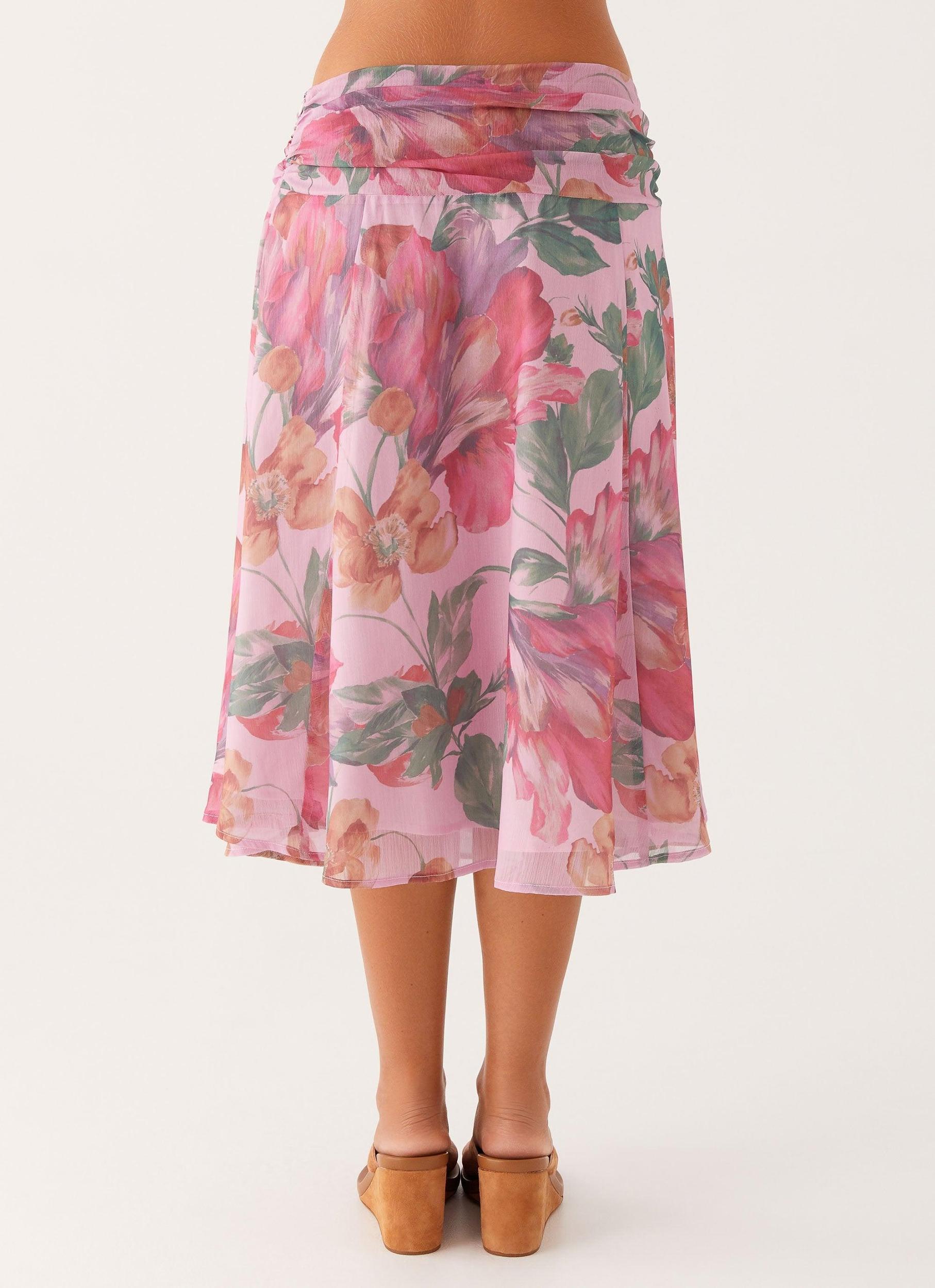 Valley Midi Skirt - Pink Floral Product Image