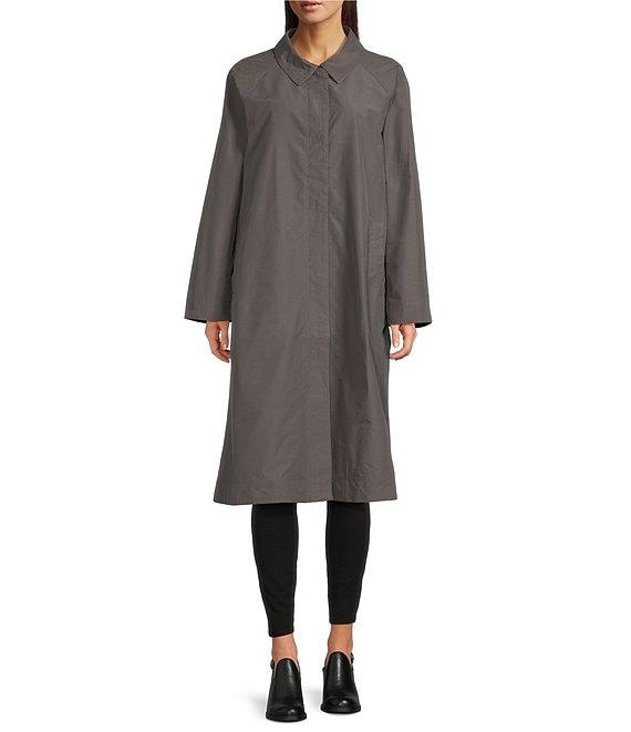 Eileen Fisher Petite Size Organic Cotton Blend Classic Collar Long Raglan Sleeve Coat Product Image