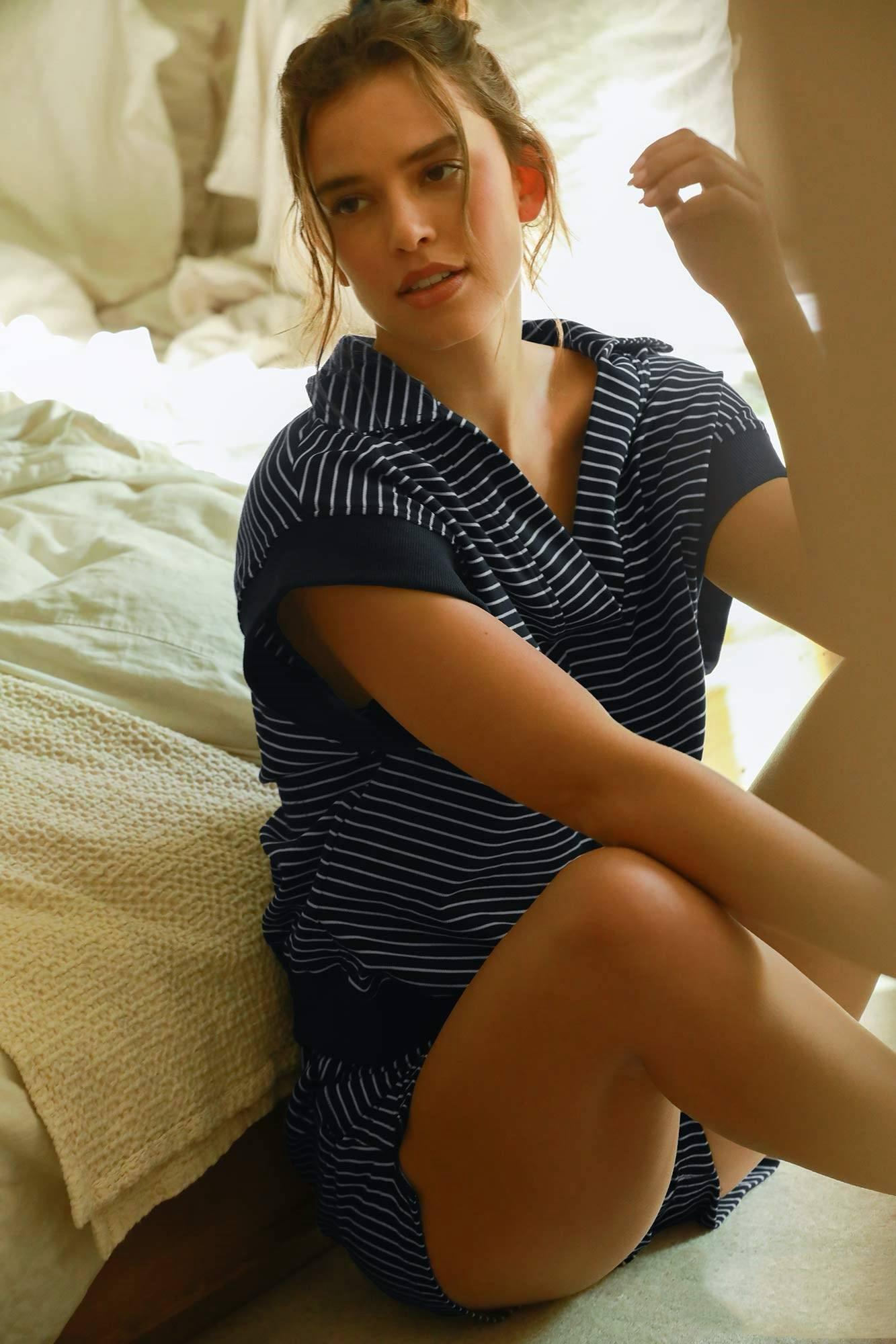 Striped luxe knit pull on sweatshorts Product Image